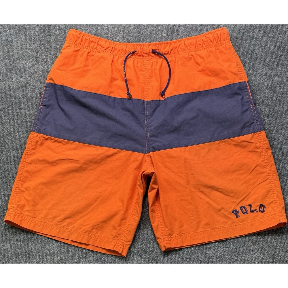 Polo Sport Ralph Lauren Swim Trunks Mens Large Orange Blue Spellout Lined Shorts
